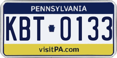 PA license plate KBT0133