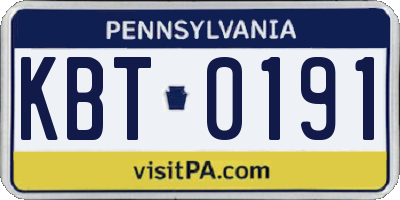 PA license plate KBT0191
