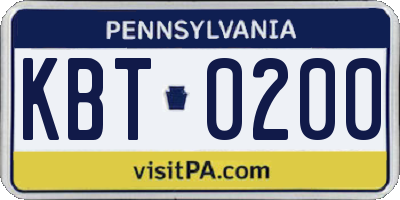 PA license plate KBT0200