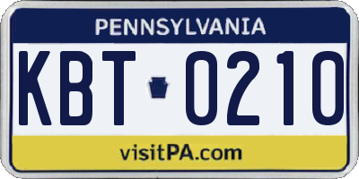 PA license plate KBT0210
