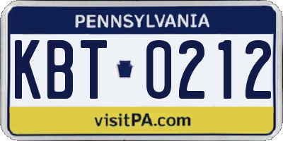 PA license plate KBT0212