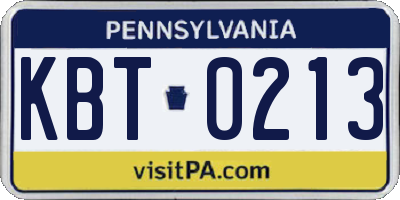PA license plate KBT0213