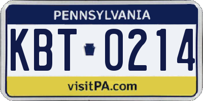PA license plate KBT0214