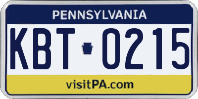 PA license plate KBT0215