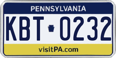 PA license plate KBT0232