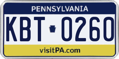 PA license plate KBT0260