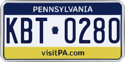 PA license plate KBT0280