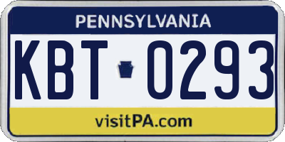 PA license plate KBT0293