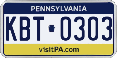PA license plate KBT0303