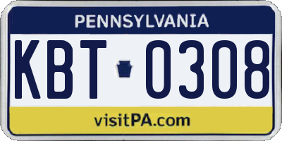 PA license plate KBT0308