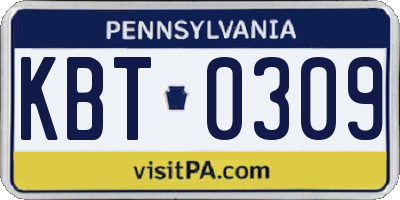 PA license plate KBT0309