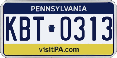 PA license plate KBT0313