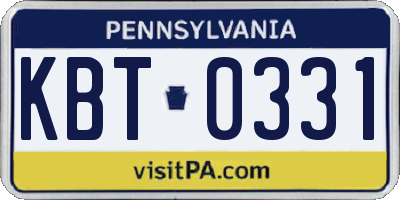 PA license plate KBT0331