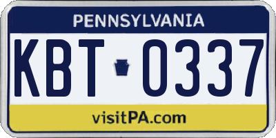 PA license plate KBT0337