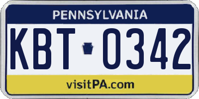 PA license plate KBT0342
