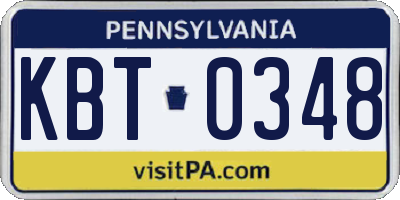PA license plate KBT0348