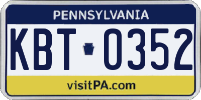 PA license plate KBT0352