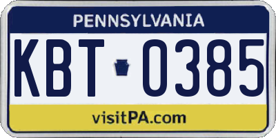 PA license plate KBT0385