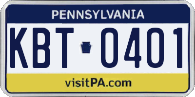 PA license plate KBT0401
