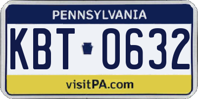 PA license plate KBT0632