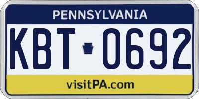 PA license plate KBT0692