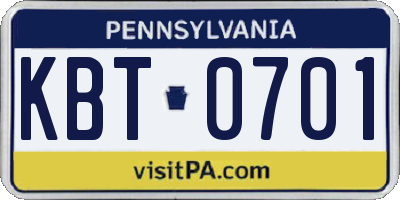 PA license plate KBT0701