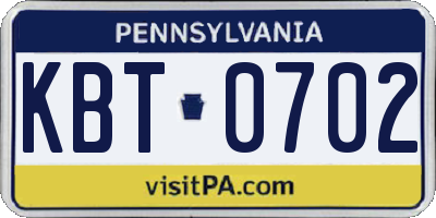PA license plate KBT0702