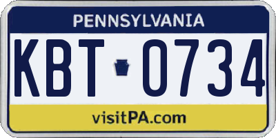 PA license plate KBT0734