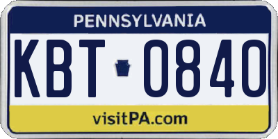 PA license plate KBT0840