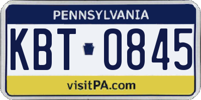 PA license plate KBT0845