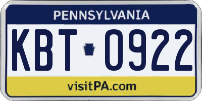 PA license plate KBT0922