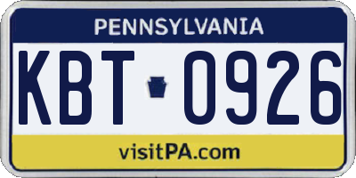 PA license plate KBT0926