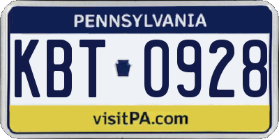 PA license plate KBT0928