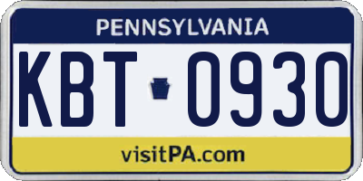 PA license plate KBT0930
