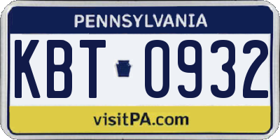 PA license plate KBT0932