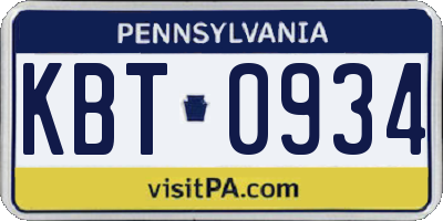 PA license plate KBT0934