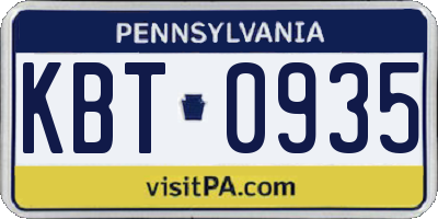 PA license plate KBT0935