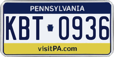 PA license plate KBT0936