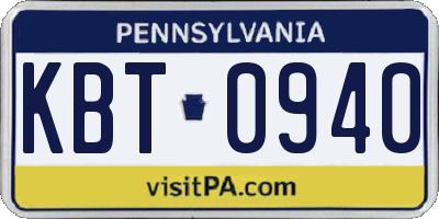 PA license plate KBT0940