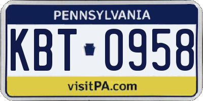 PA license plate KBT0958