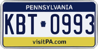 PA license plate KBT0993