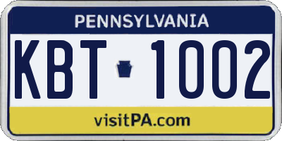 PA license plate KBT1002