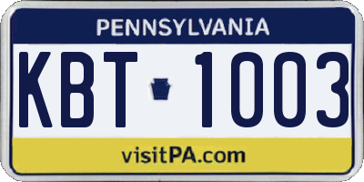 PA license plate KBT1003