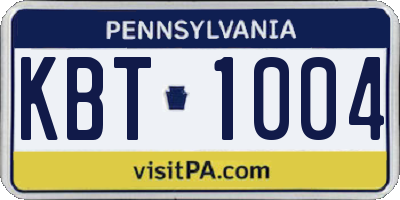 PA license plate KBT1004