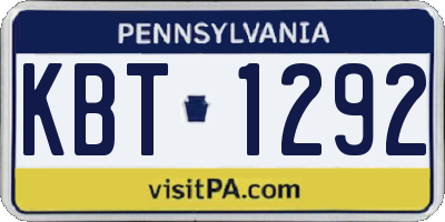PA license plate KBT1292