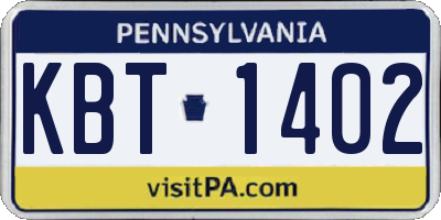 PA license plate KBT1402