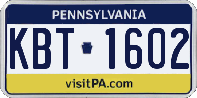 PA license plate KBT1602