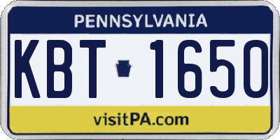PA license plate KBT1650