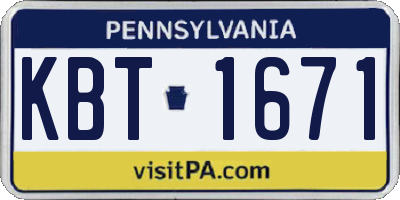 PA license plate KBT1671
