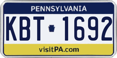 PA license plate KBT1692